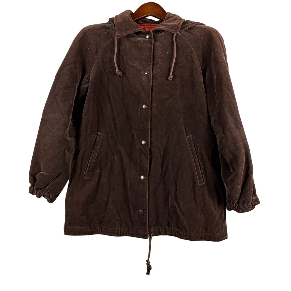 VINTAGE Drizzle Inc Womens 10 Brown Velvet Hooded Jacket Coat 1970s 1980s Boho